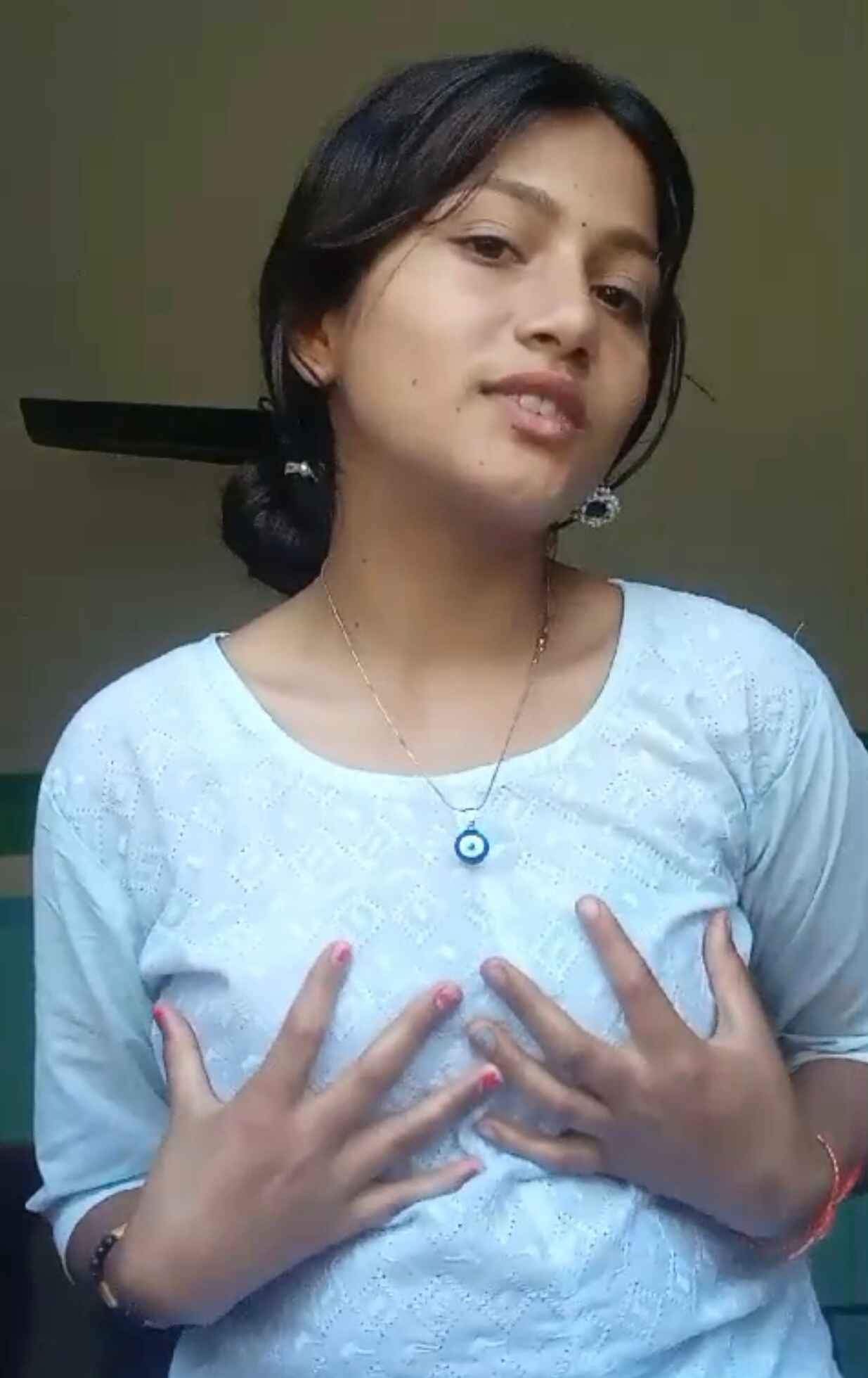 Cute Girl Showing Pressing Boobs Fingering